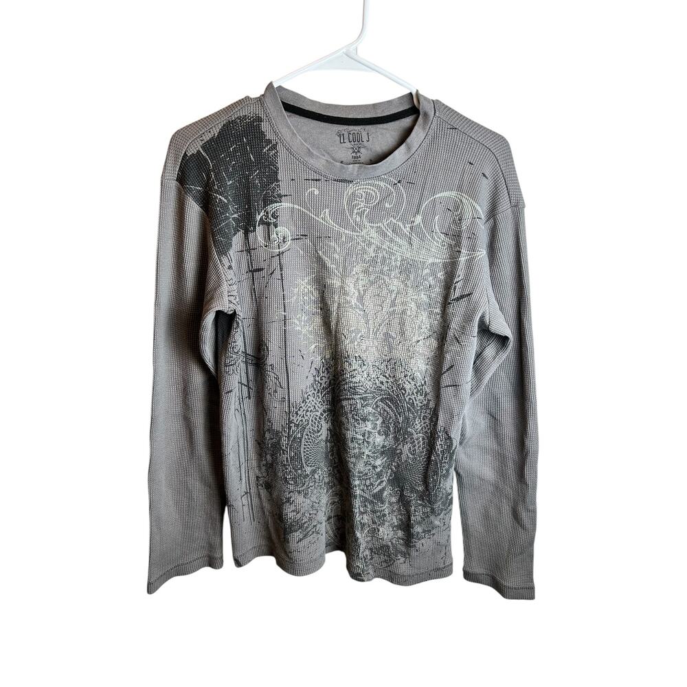 LL Cool J 1984 Gray Graphic Waffle Knit Thermal Long Sleeve Y2K Streetwear M
